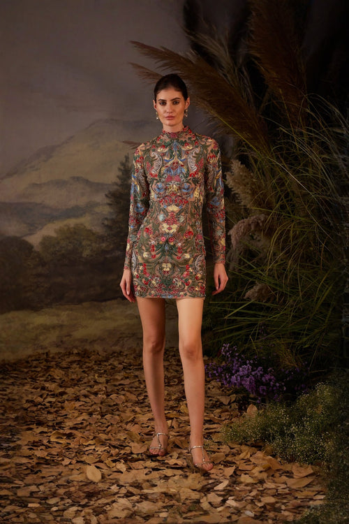 Ivory Wildflower Garden Fully Embroidered Short Dress