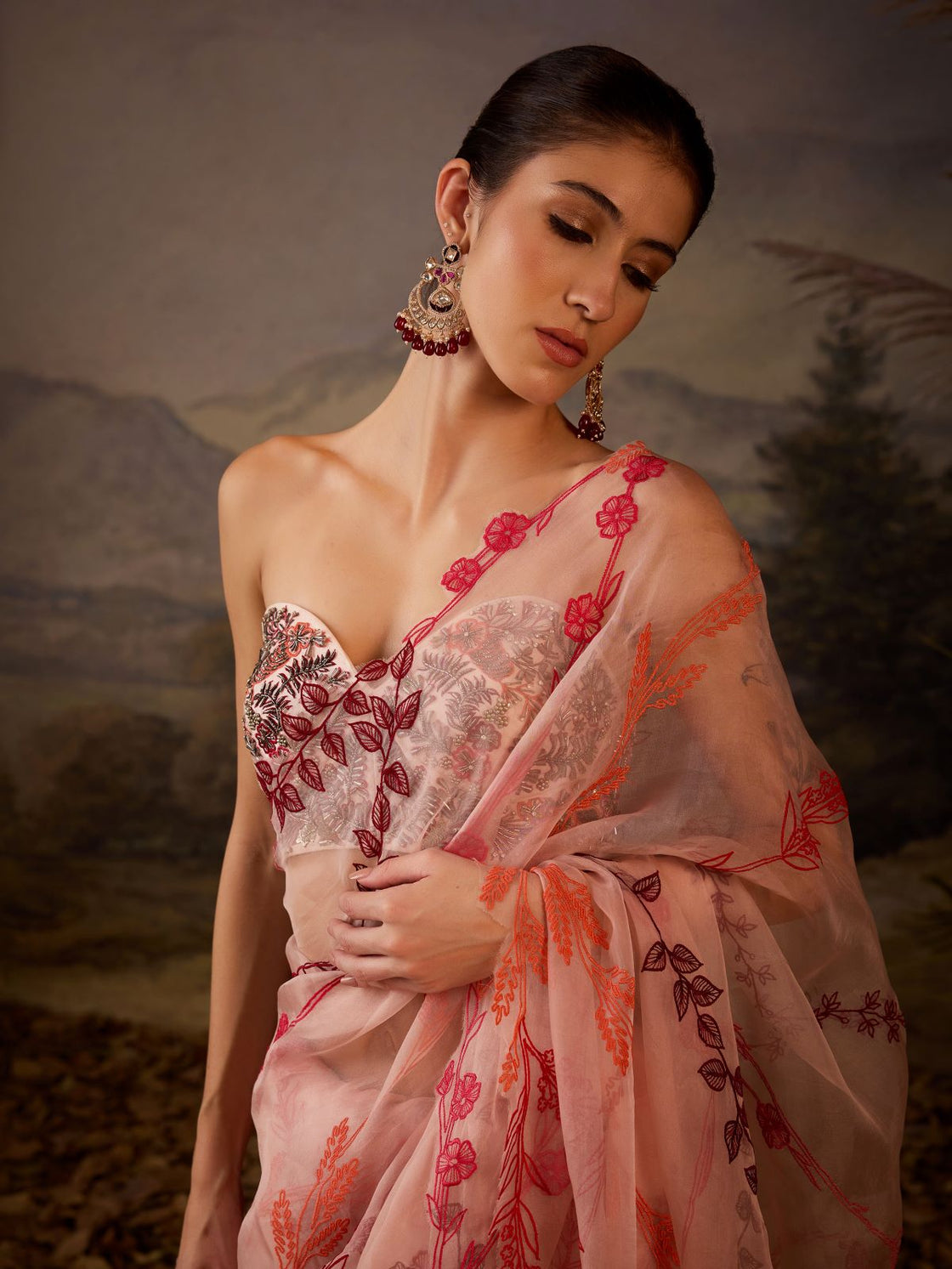 Blush Pink Embroidered Saree set