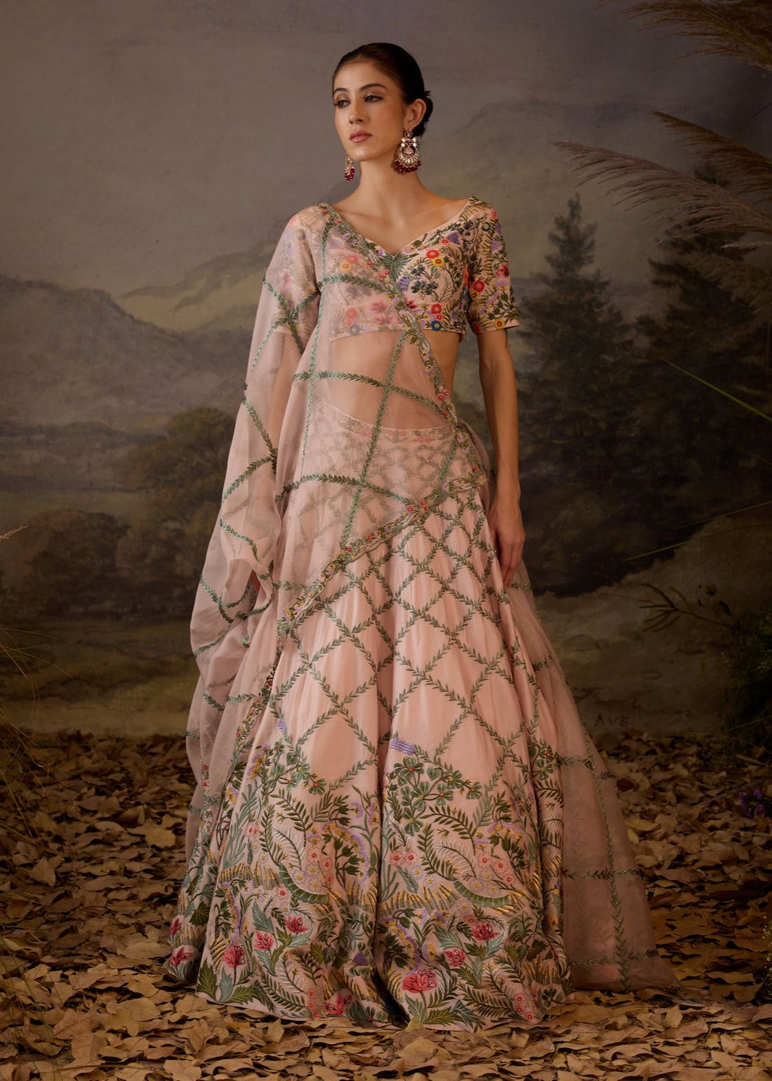 Pastel Floral Embroidered Lehenga