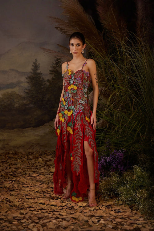 Scarlet Red Whisper Silk Organza Gown
