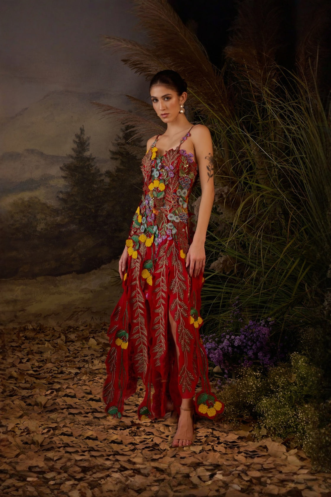 Scarlet Red Whisper Silk Organza Gown