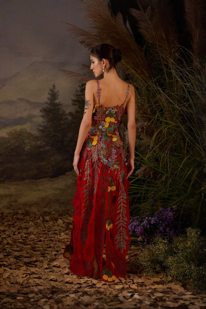 Scarlet Red Whisper Silk Organza Gown