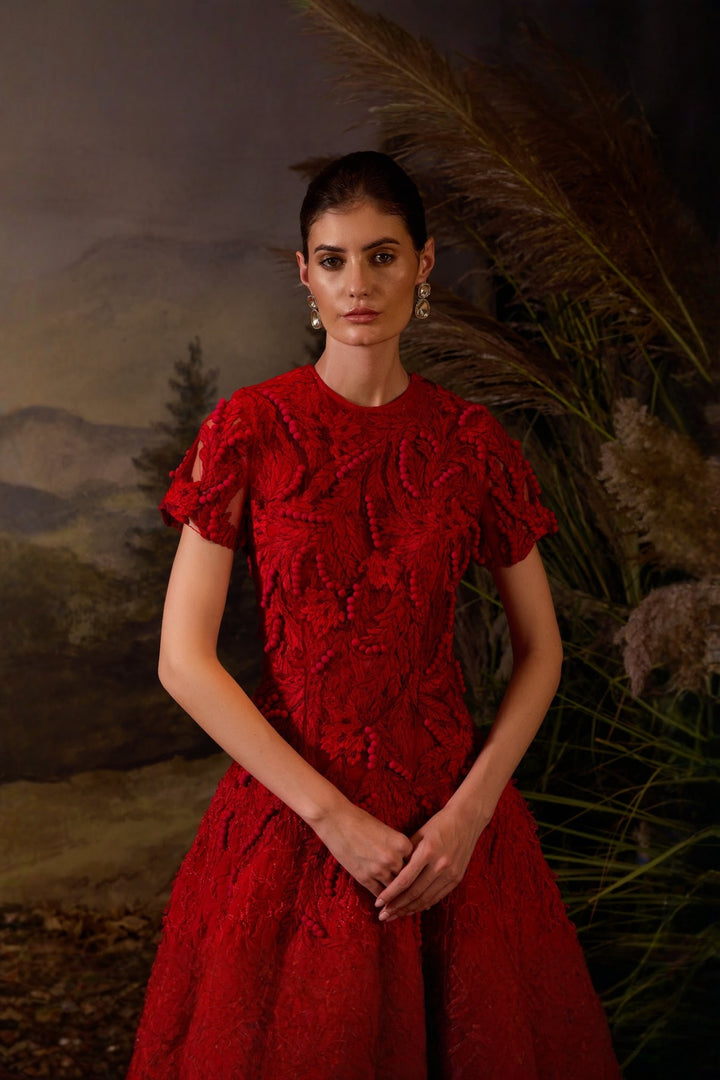 Scarlet 3D Tonal Threadwork Embroidered Gown