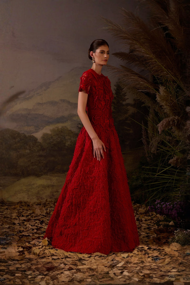 Scarlet 3D Tonal Threadwork Embroidered Gown