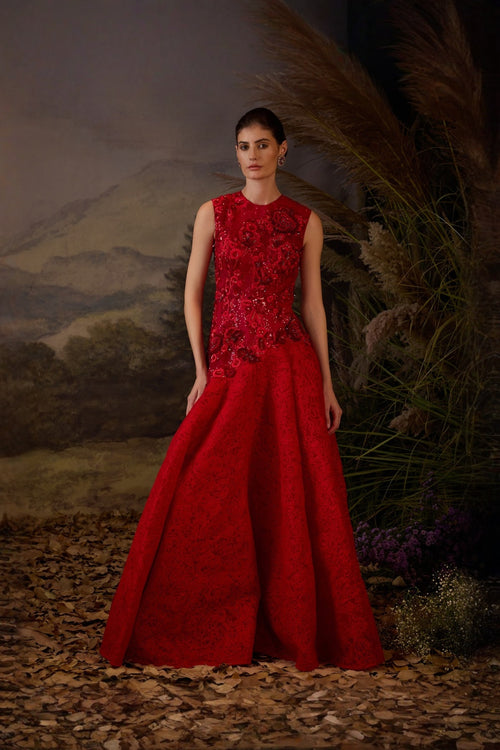 Scarlet Threadwork & Sequin Couture Gown