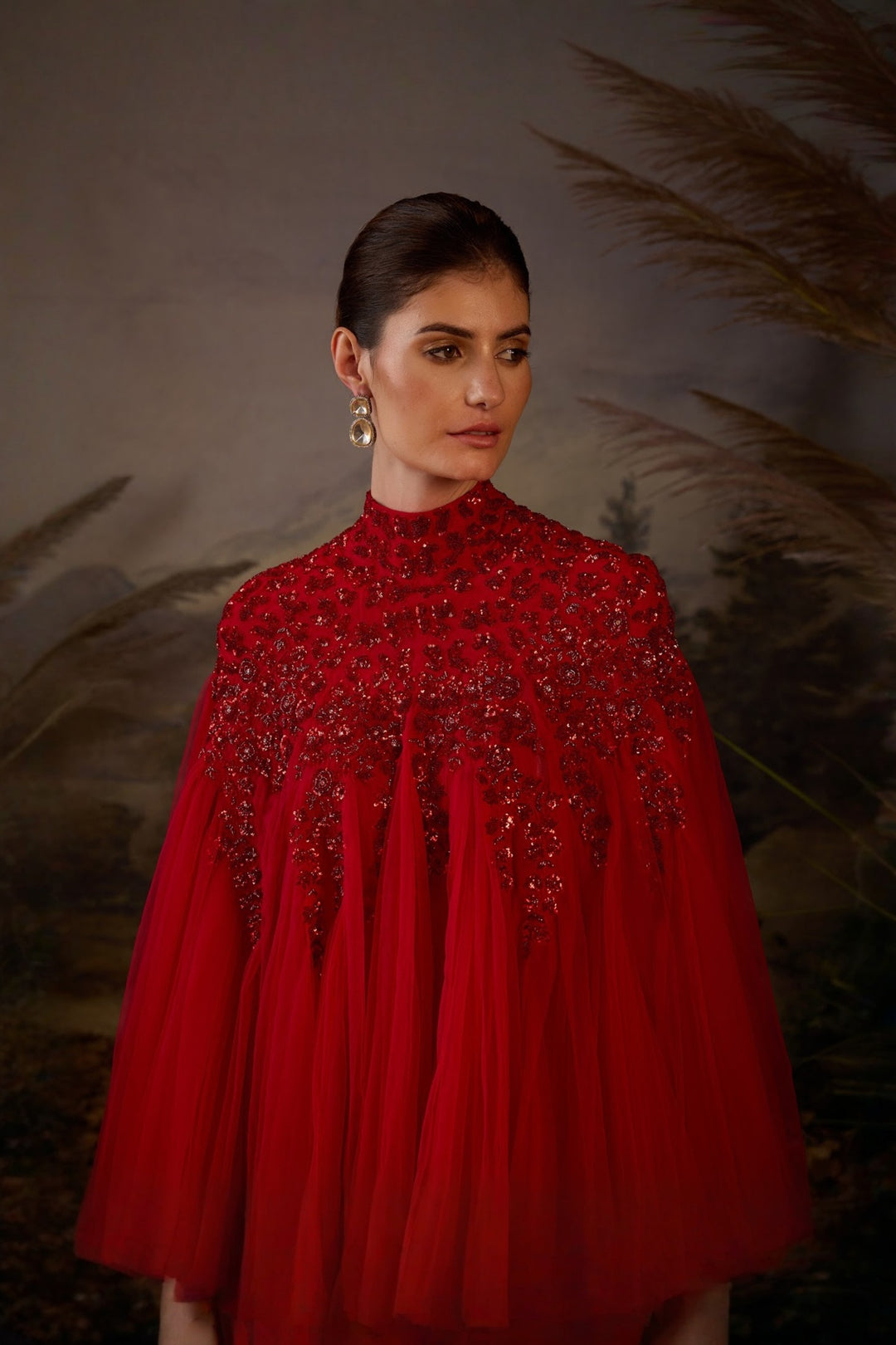Scarlet Tonal Zardozi Embroidered Gown