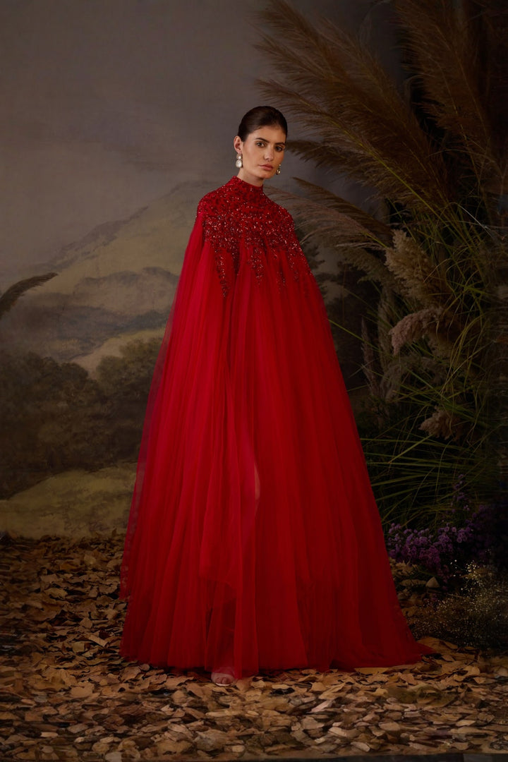 Scarlet Tonal Zardozi Embroidered Gown