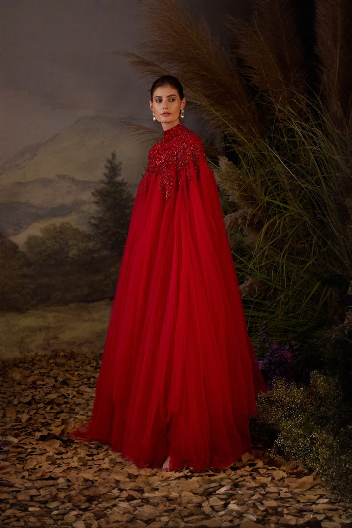 Scarlet Tonal Zardozi Embroidered Gown