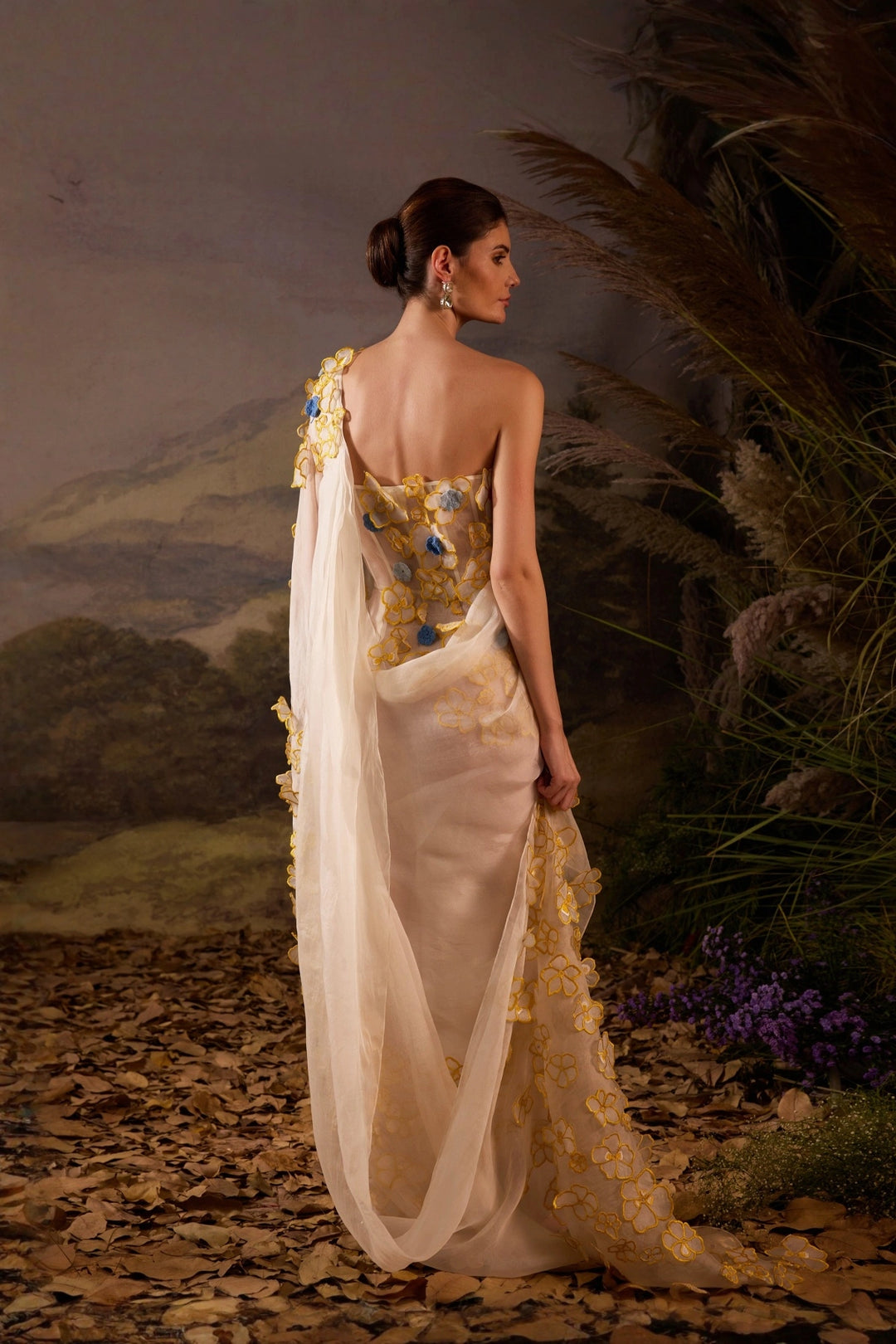 Ivory Appliqué Floral Saree