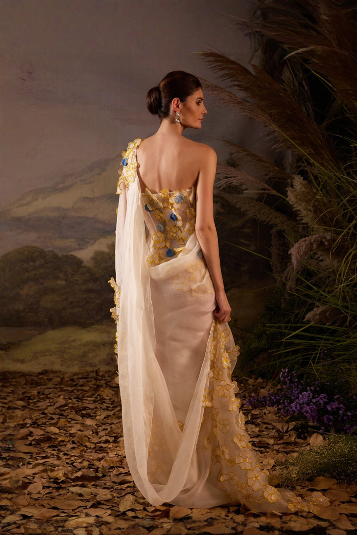 Ivory Appliqué Floral Saree