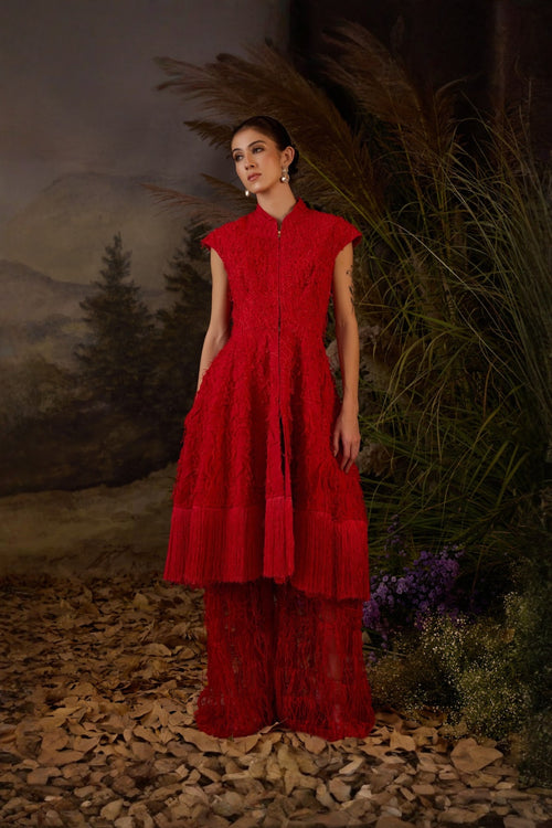 Red Textured Short Dress