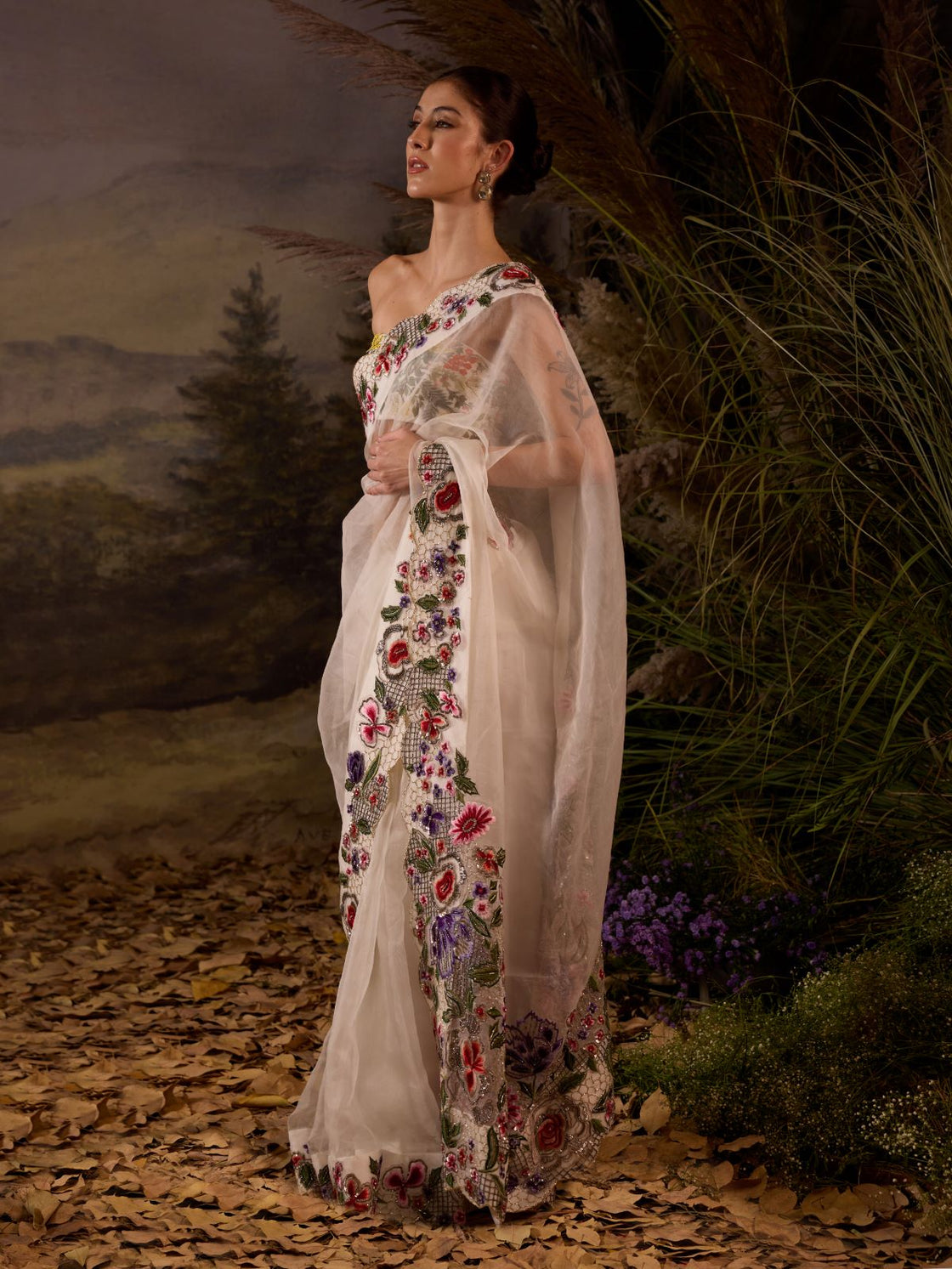 Embroidered Ivory Saree with Beaded Blouse