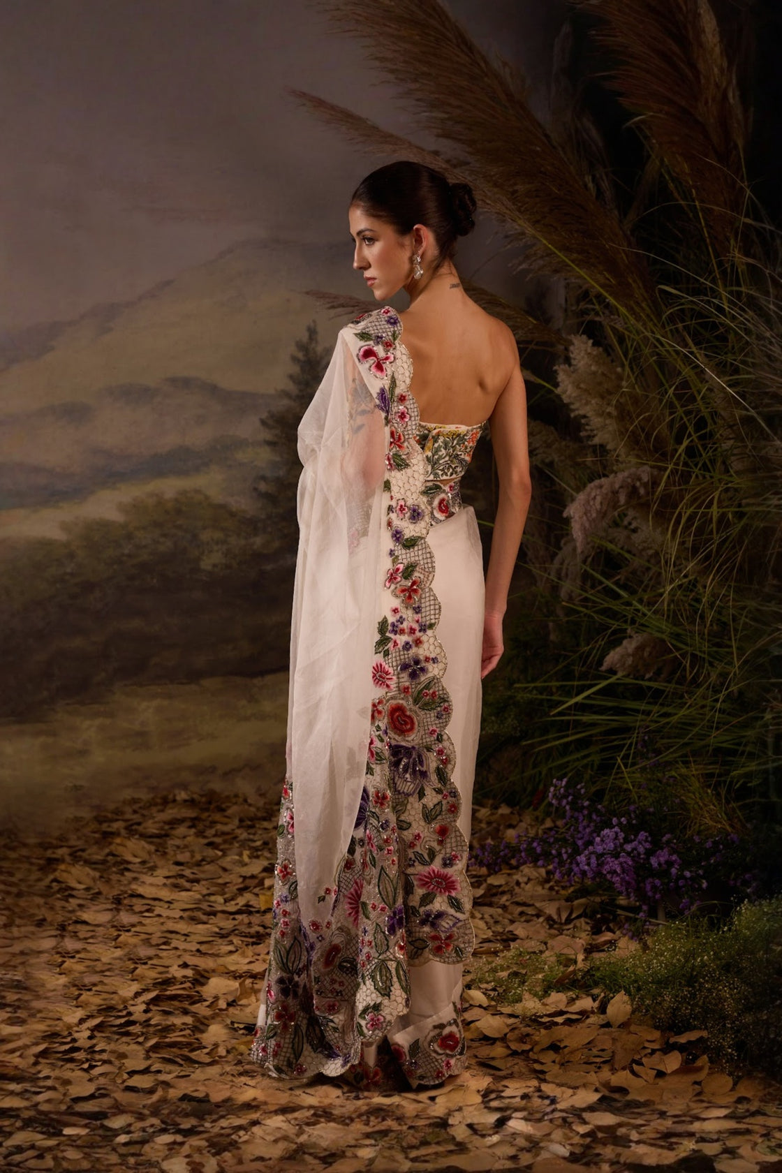 Embroidered Ivory Saree With Beaded Blouse
