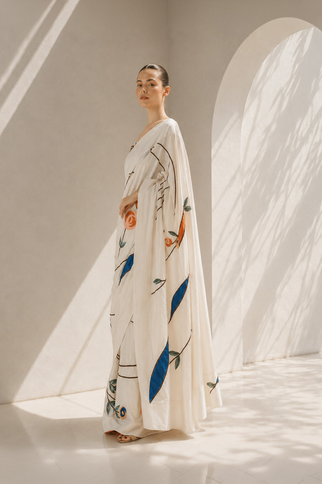 Ivory saree with corset elegance