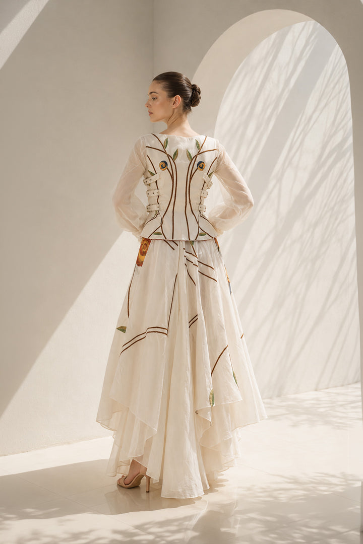Ivory high-low floral embroidered gown