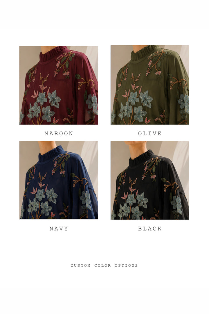 Ivory floral embroidered Cotton Silk kaftan