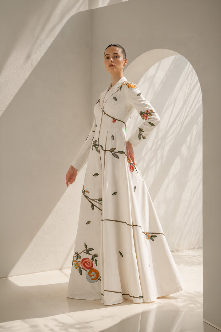 Ivory Gown With Collared Jacket Style