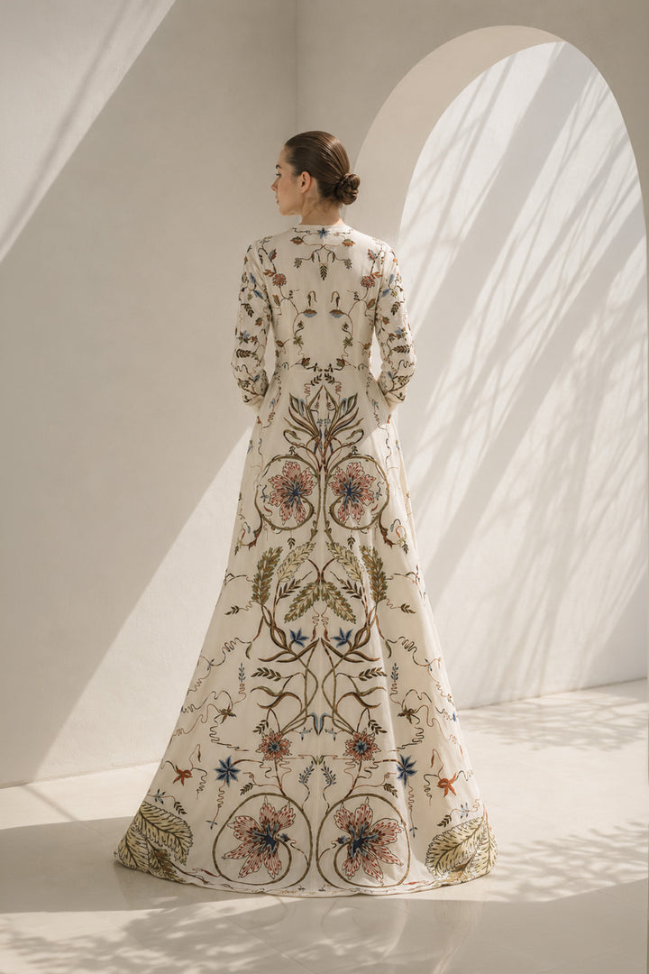 Ivory Gown With Floral Jacket Style