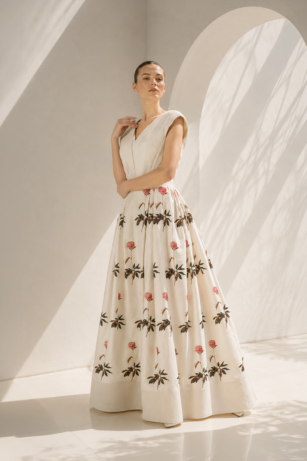Ivory Gown With Floral Embroidered Elegance