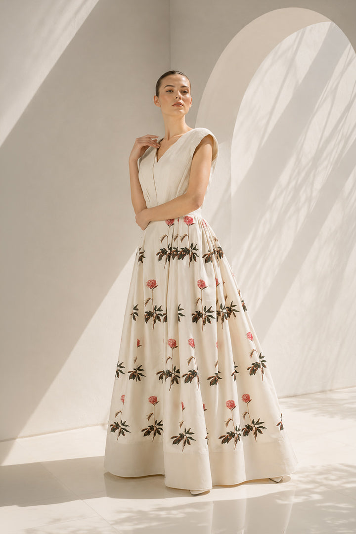 Ivory Gown With Floral Embroidered Elegance