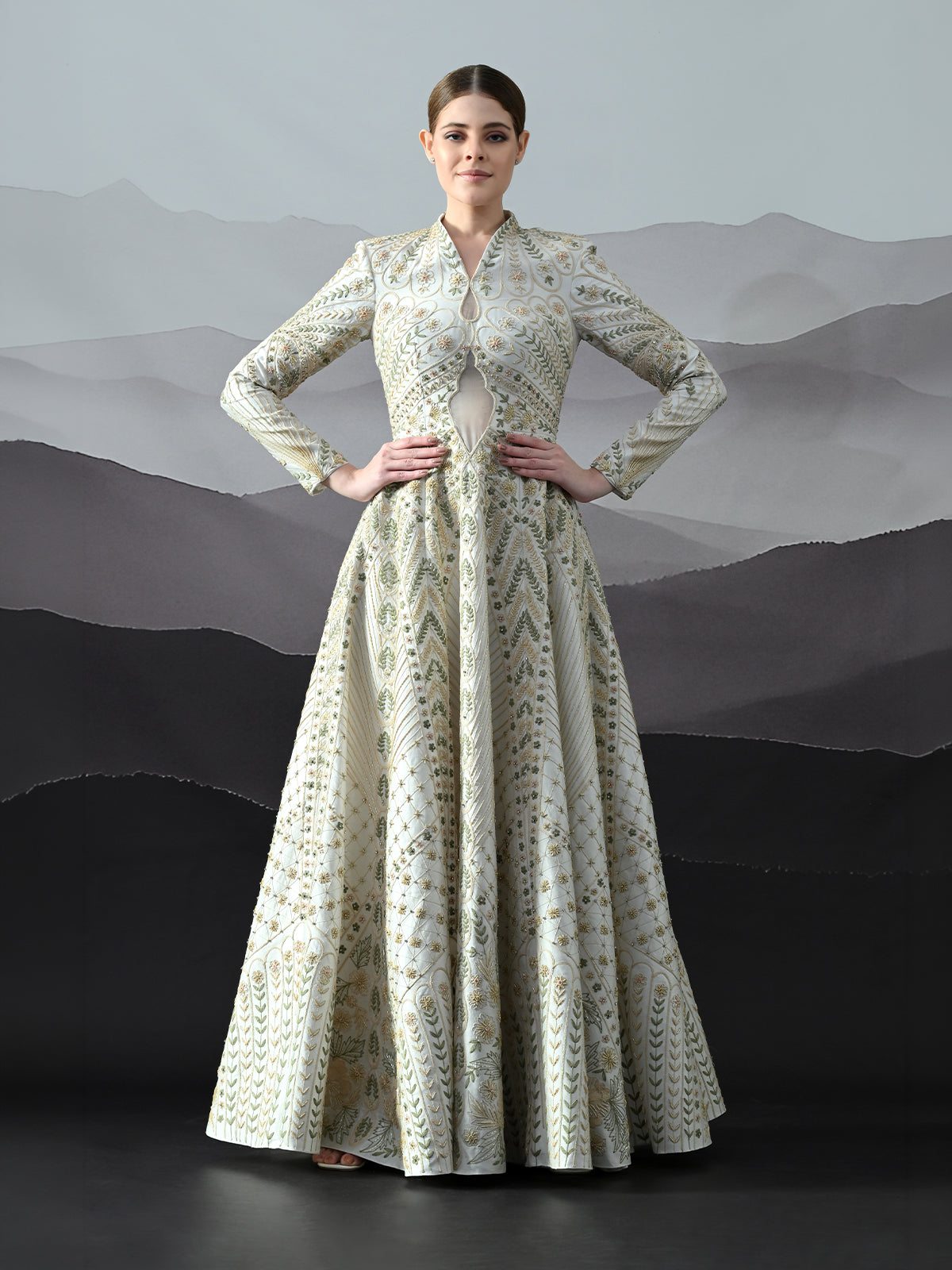 Elegant One-Piece Long Dress In Peach Cotton Silk. – Samant Chauhan