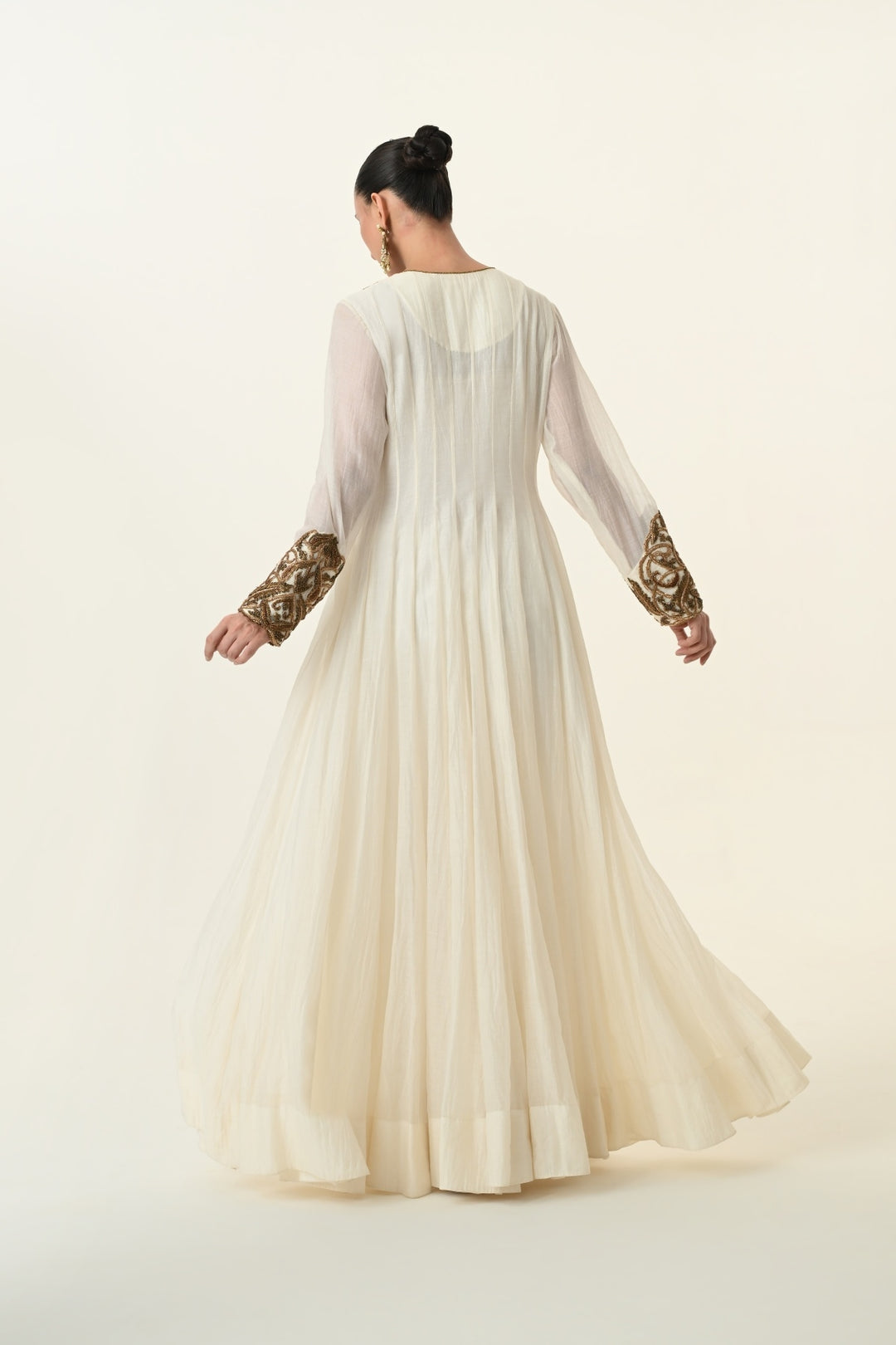 Ivory Antique Gold Yoke Anarkali with Dupatta