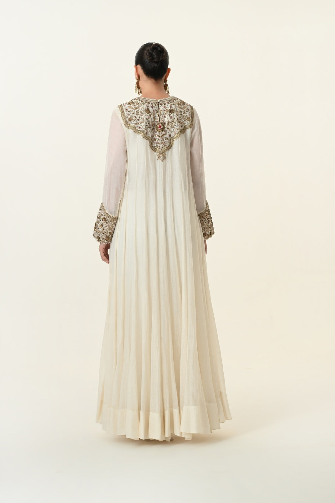 Ivory Crimson Accent Floral Anarkali with Embroidered Dupatta
