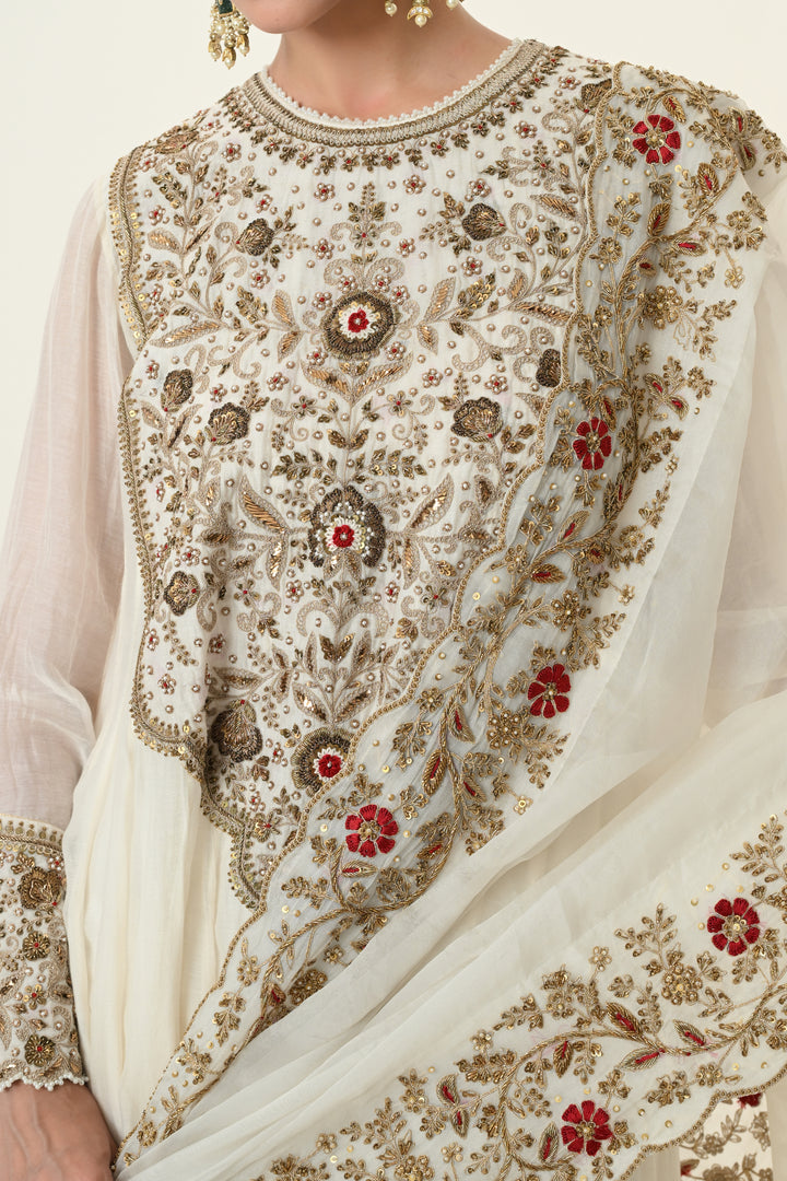 Ivory Antique Gold Floral Anarkali Set