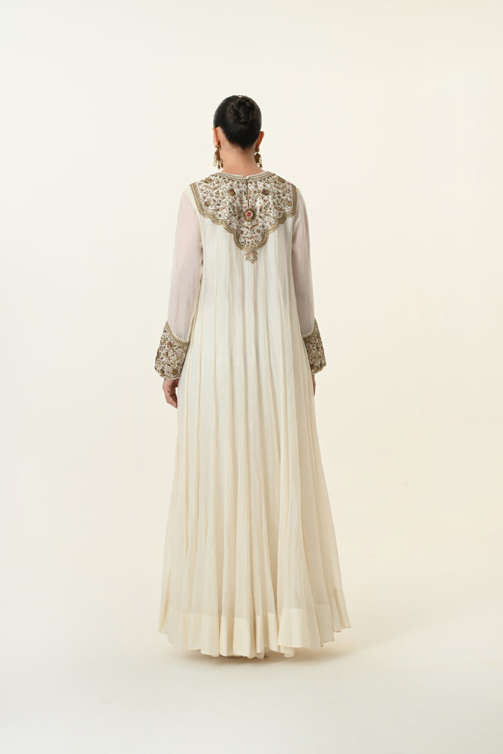 Ivory Antique Gold Floral Anarkali Set