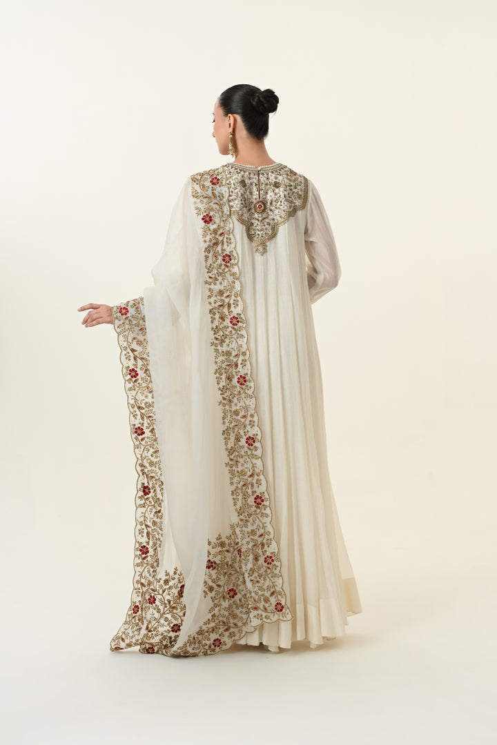 Ivory Antique Gold Floral Anarkali Set