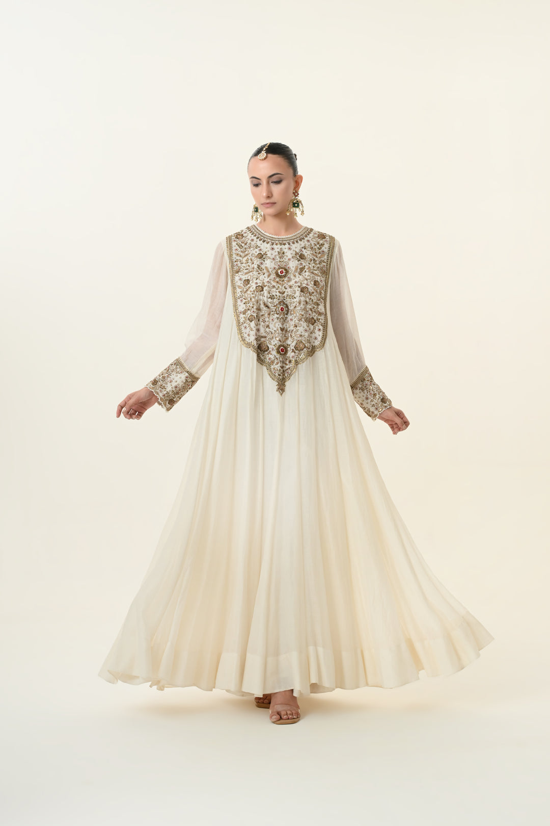 Ivory Antique Gold Floral Anarkali Set