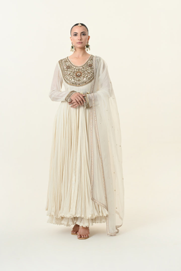 Ivory Zardozi Yoke Gathered Anarkali