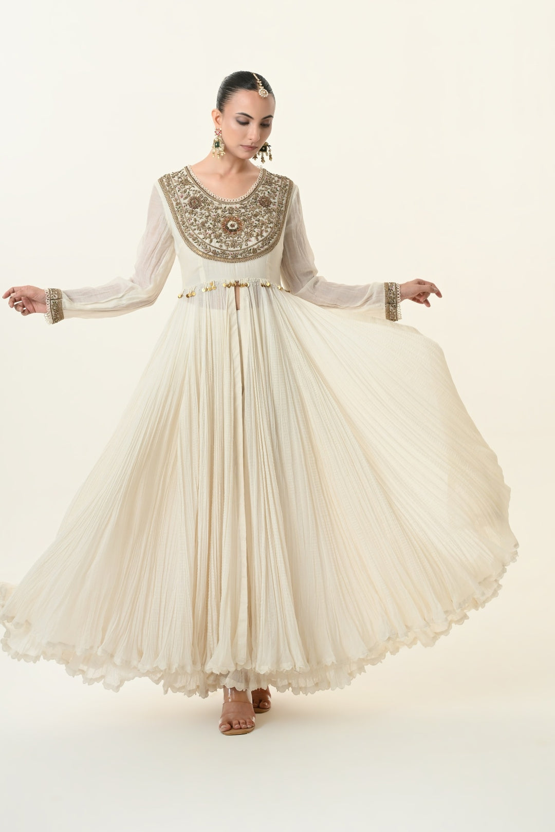Ivory Zardozi Yoke Gathered Anarkali