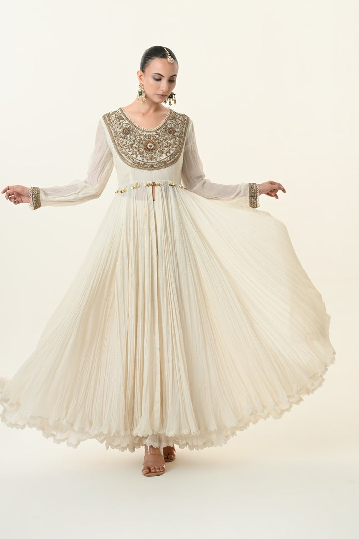 Ivory Zardozi Yoke Gathered Anarkali