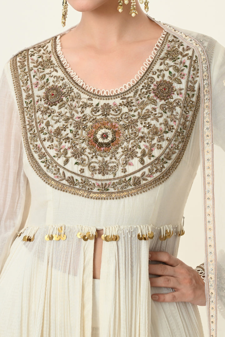 Ivory Zardozi Yoke Gathered Anarkali