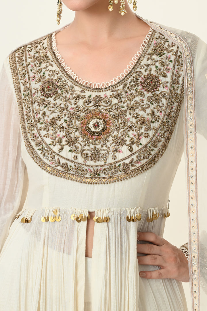 Ivory Floral Yoke Embroidered Anarkali