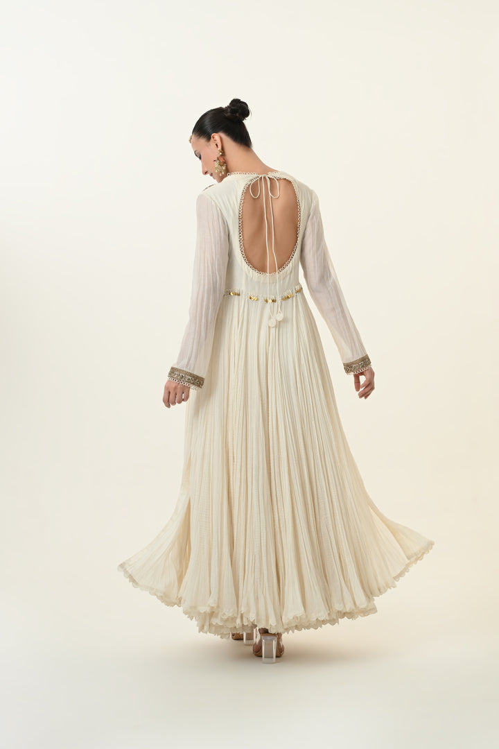 Ivory Floral Yoke Embroidered Anarkali
