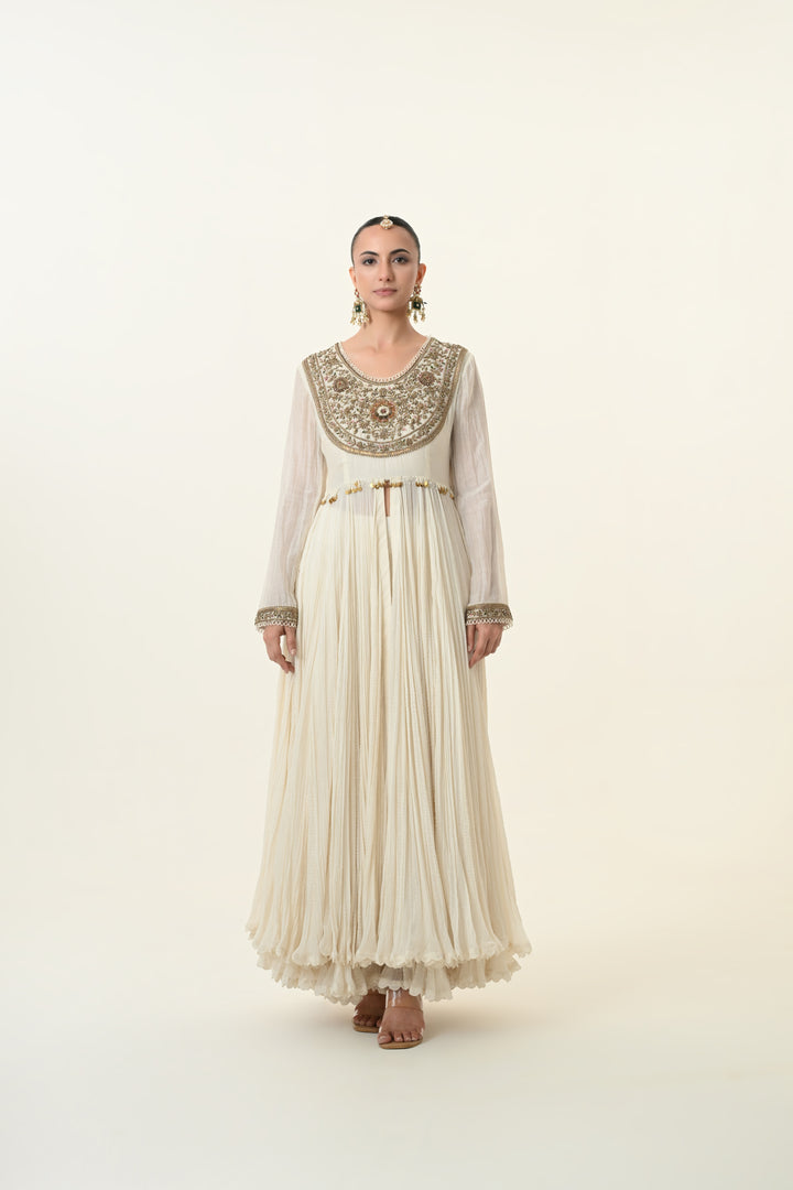 Ivory Floral Yoke Embroidered Anarkali