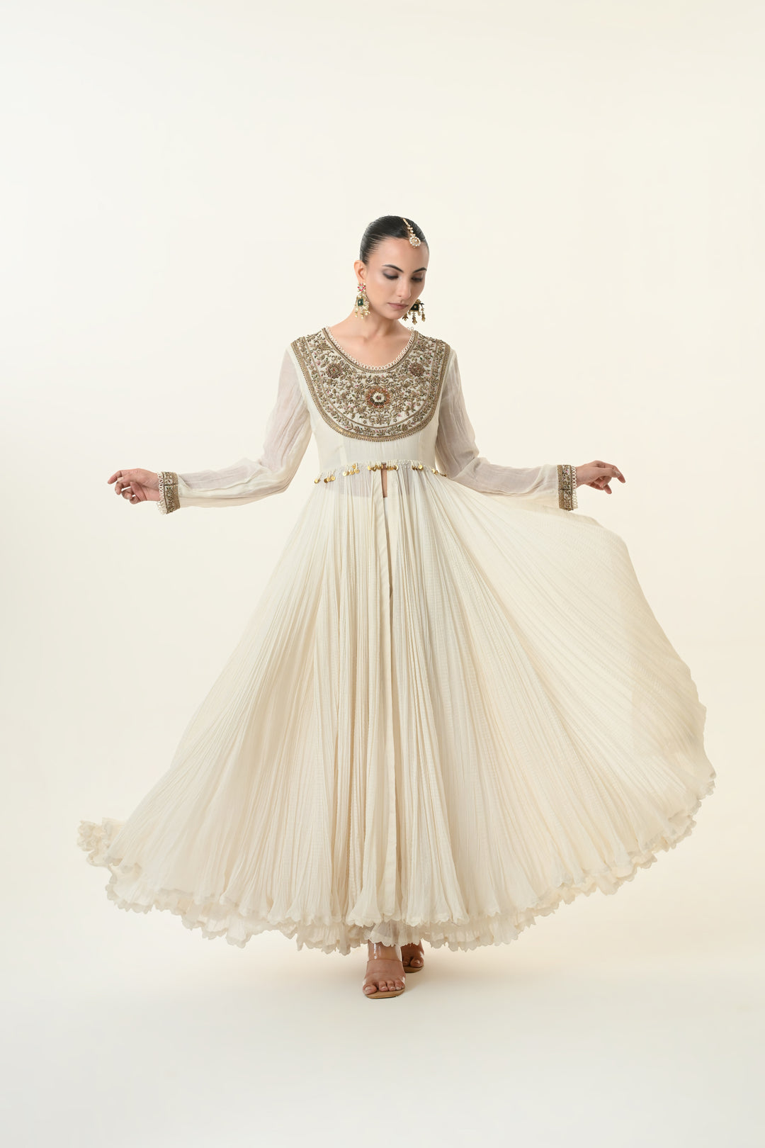 Ivory Floral Yoke Embroidered Anarkali