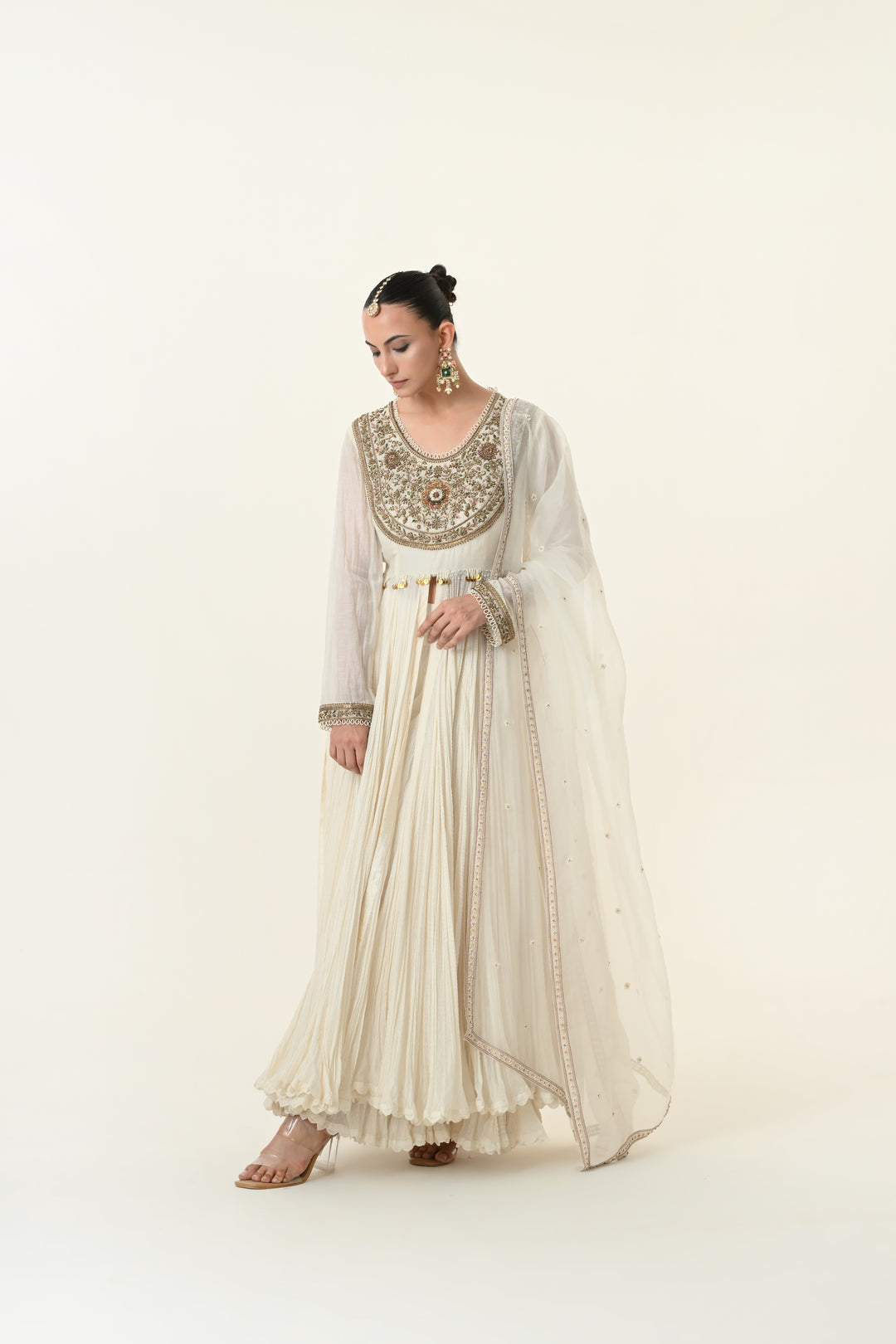 Ivory Floral Yoke Embroidered Anarkali