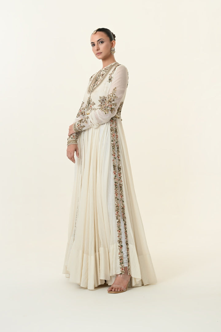 Ivory Embroidered Anarkali with Trailing Dupatta