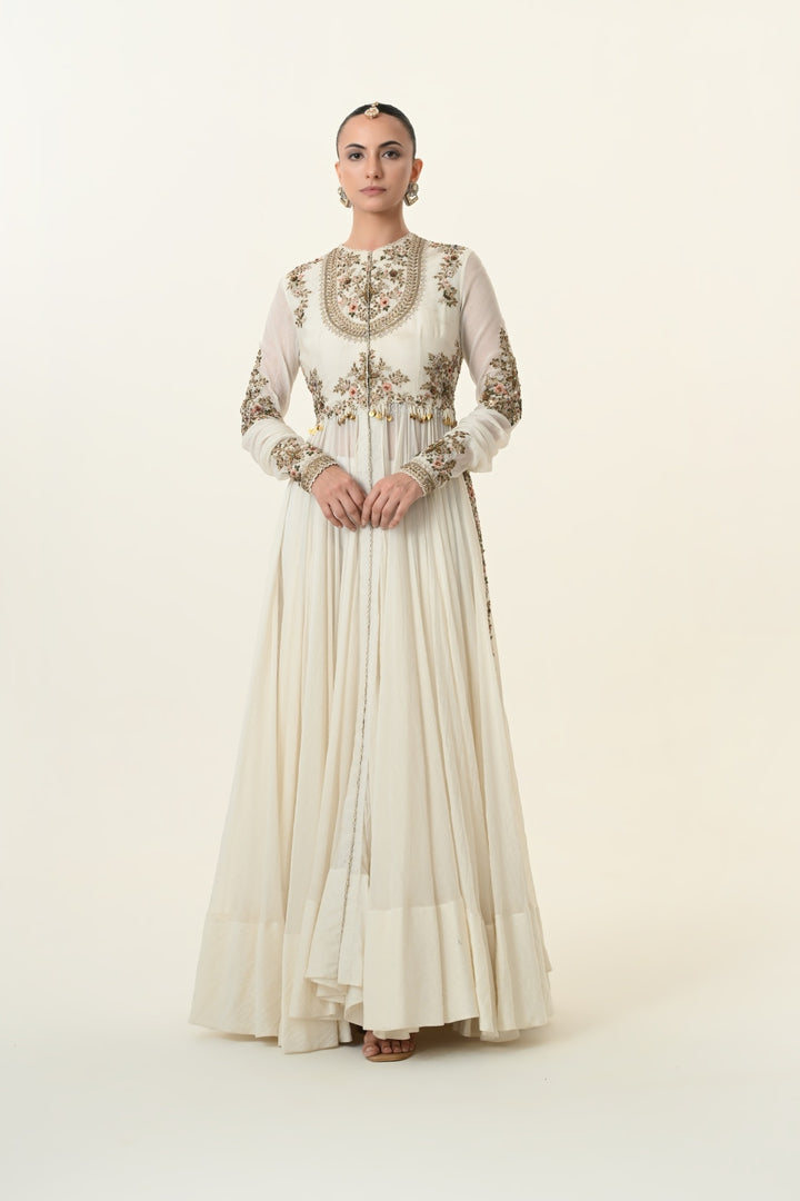 Ivory Embroidered Anarkali with Trailing Dupatta