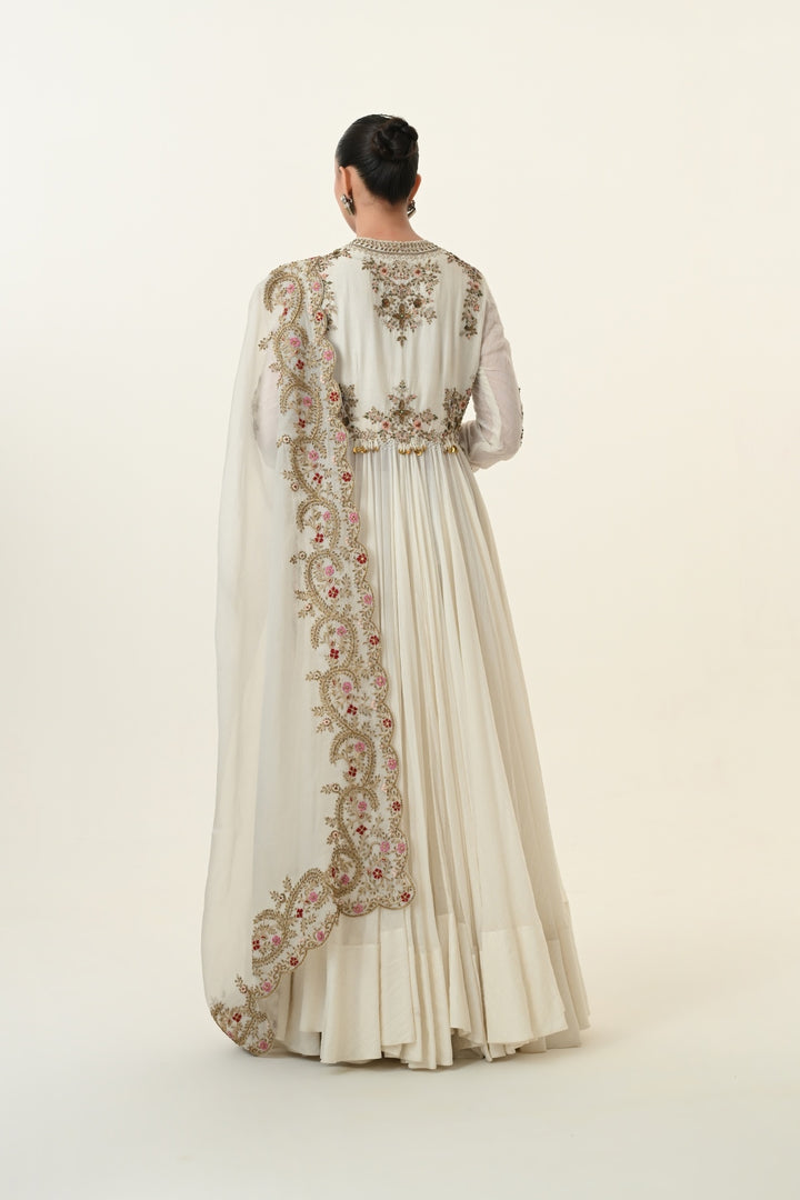Ivory Embroidered Anarkali with Trailing Dupatta