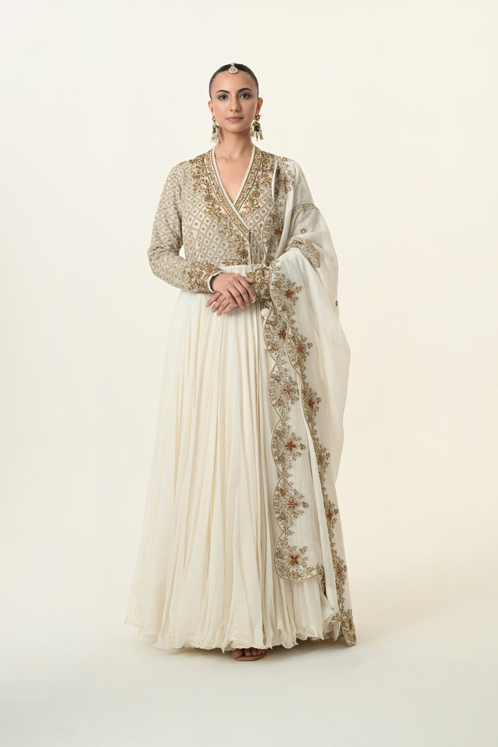 Ivory Geometric Jaal Angrakha Anarkali