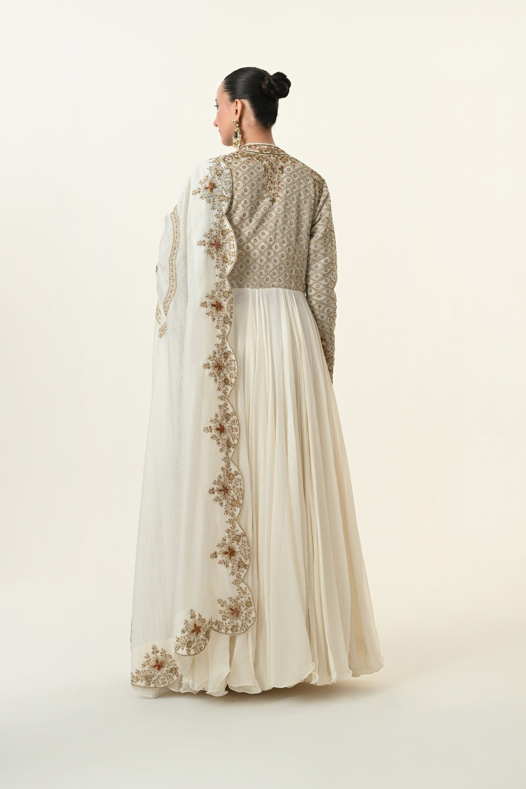 Ivory Geometric Jaal Angrakha Anarkali