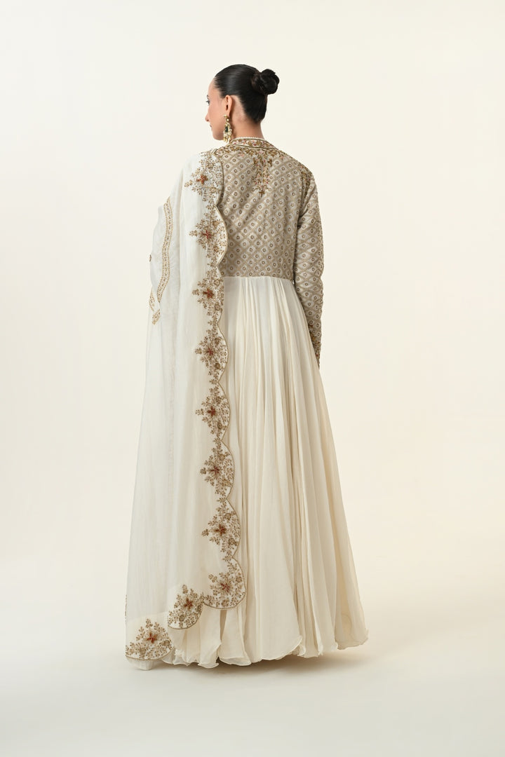Ivory Geometric Jaal Angrakha Anarkali