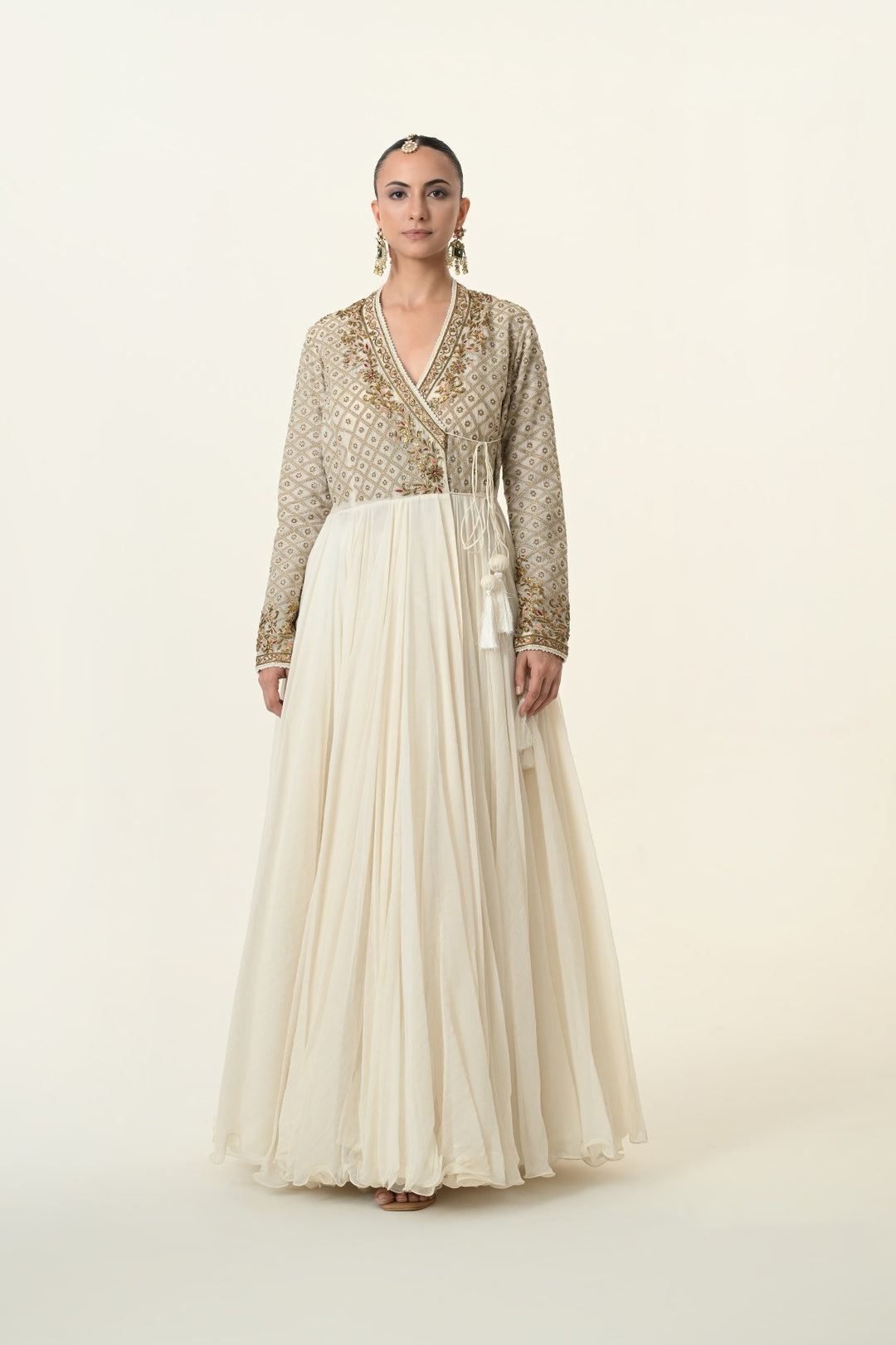 Ivory Geometric Jaal Angrakha Anarkali