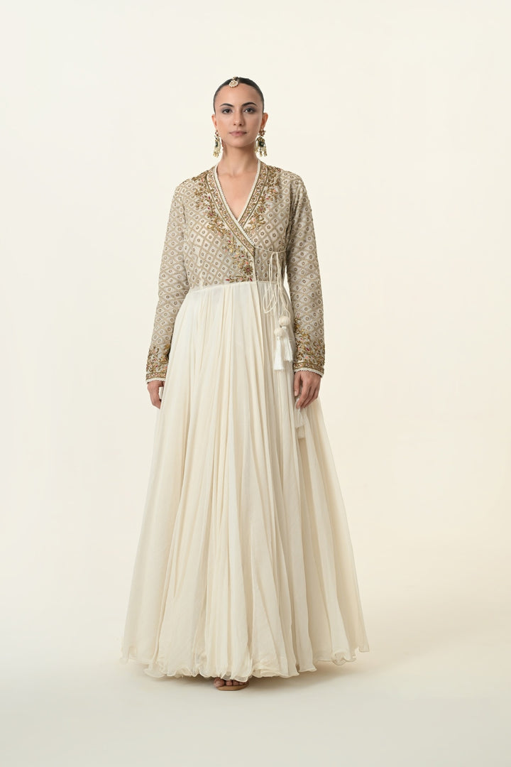 Ivory Geometric Jaal Angrakha Anarkali