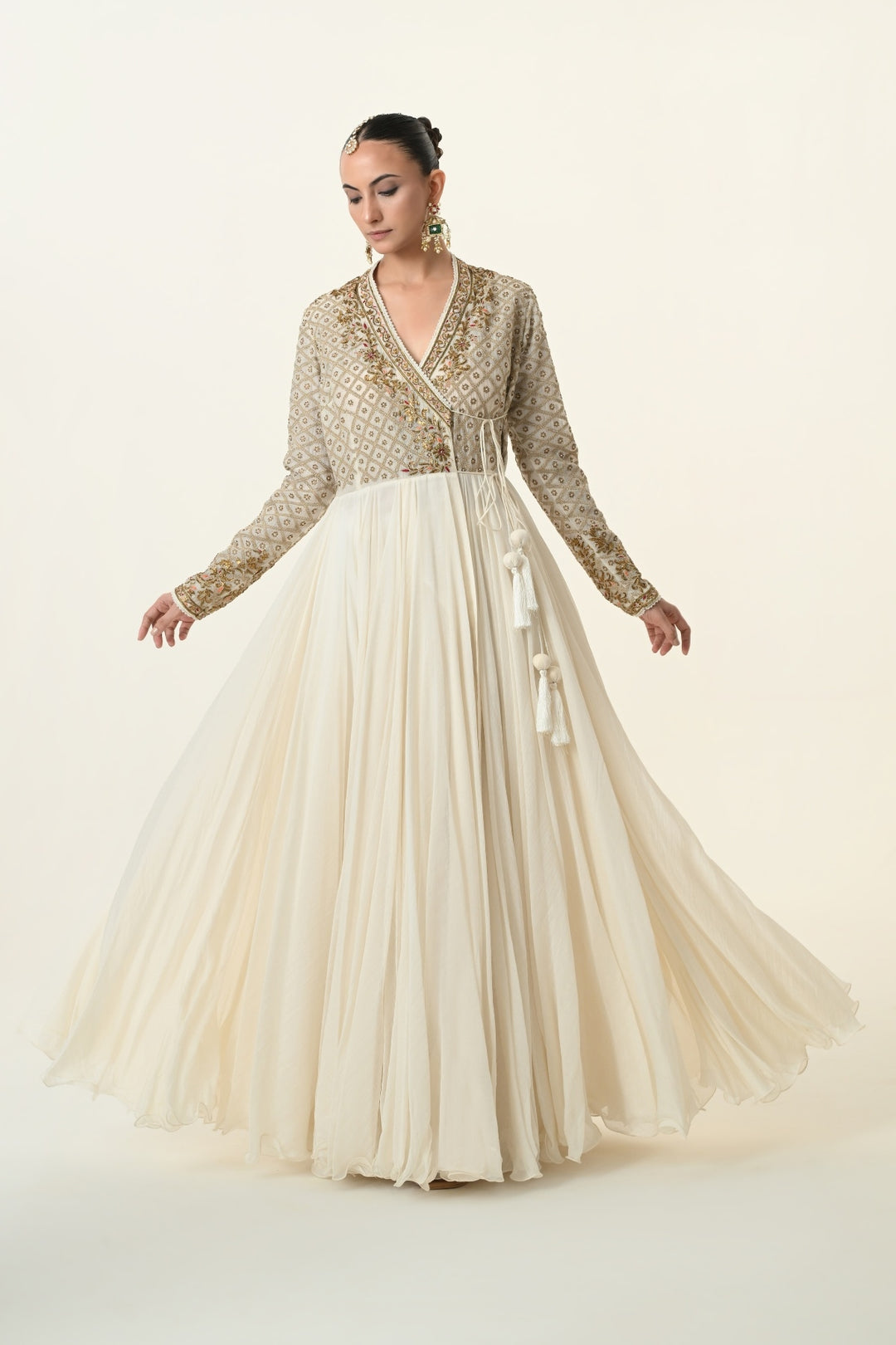 Ivory Geometric Jaal Angrakha Anarkali