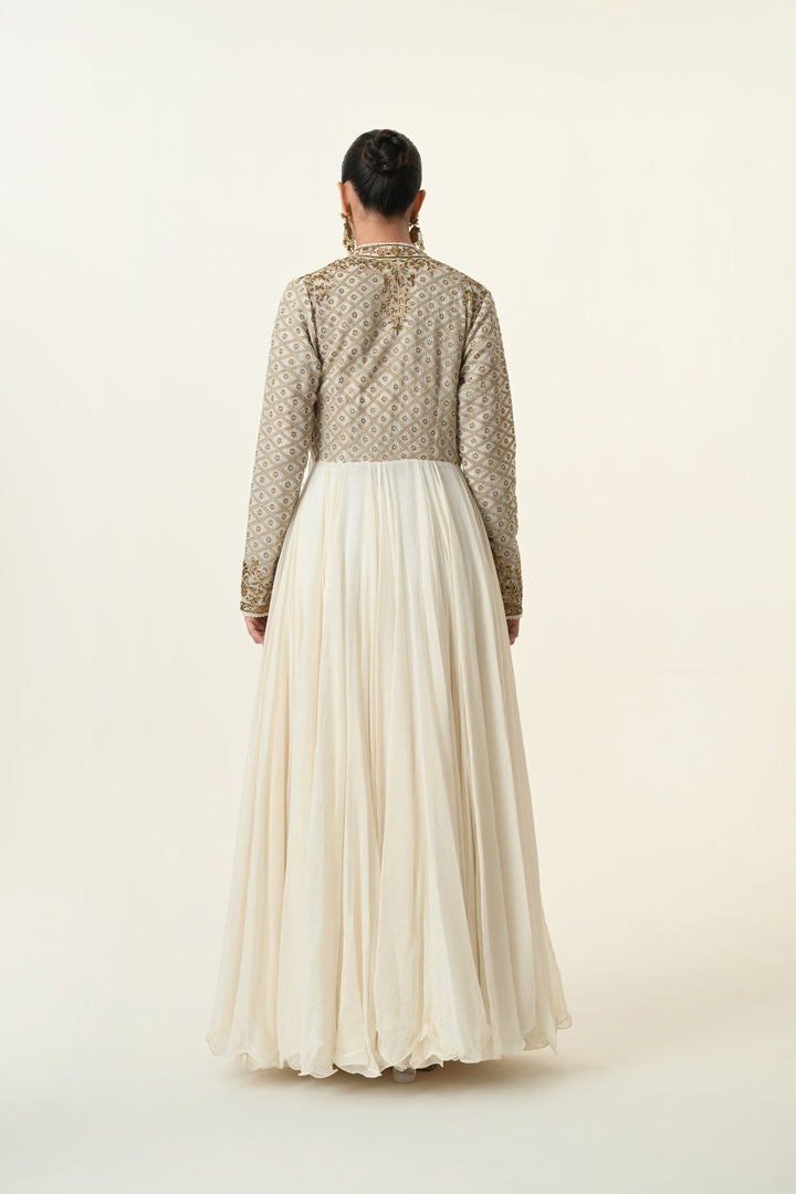 Ivory Geometric Jaal Angrakha Anarkali